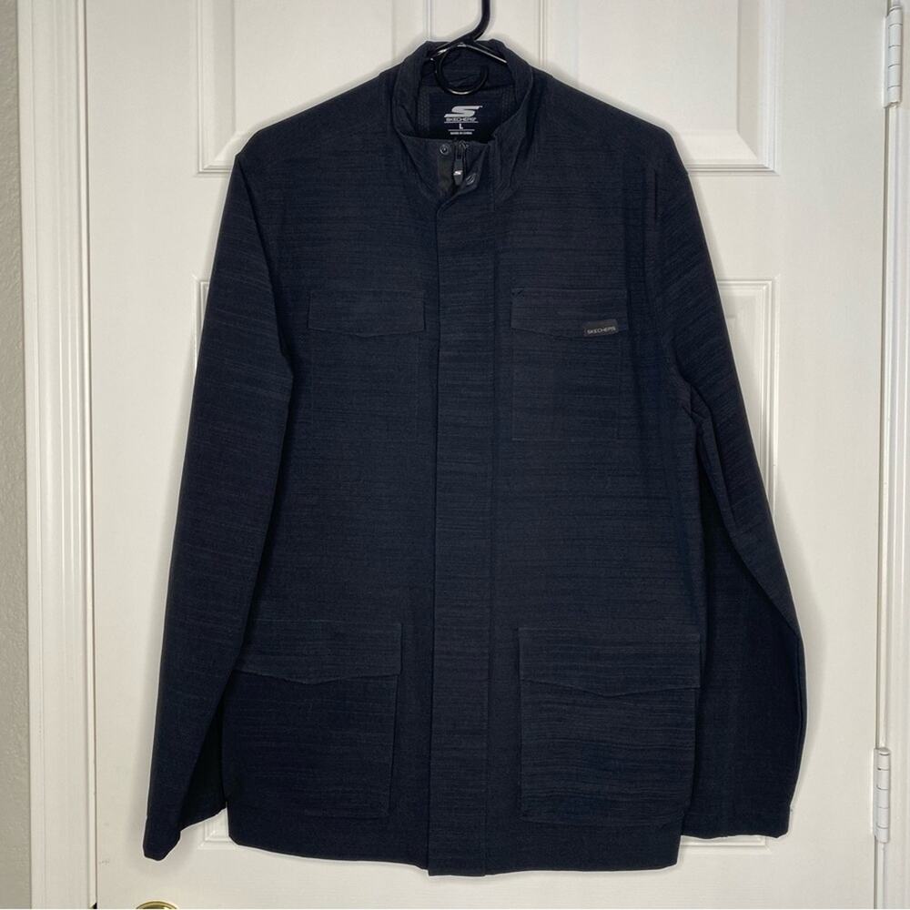 SKECHERS Mens Zip Up Stretch Casual Lightweight Cargo Jacket in Black Heather L
